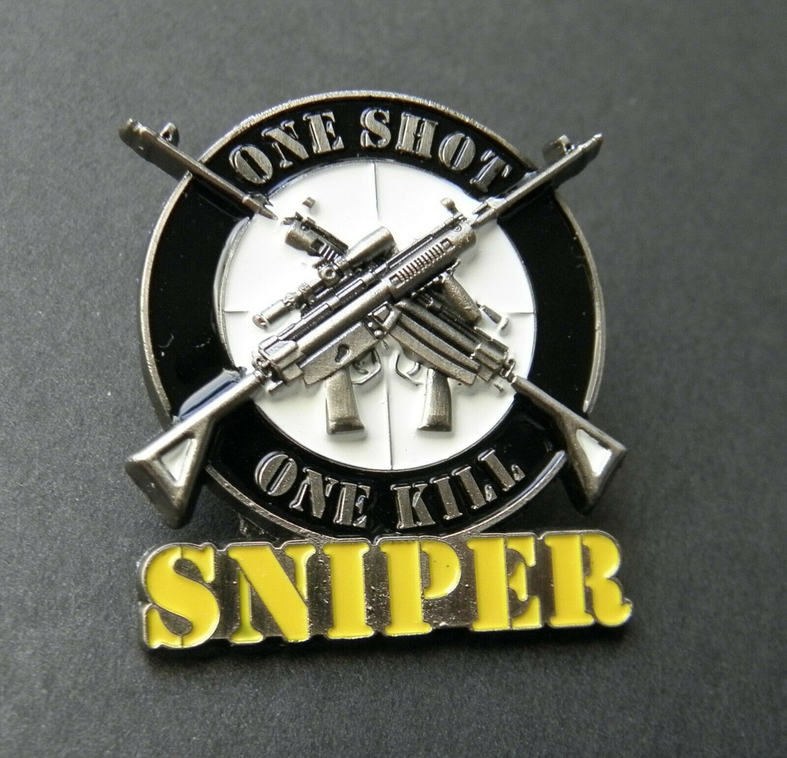 USMC-NAVY-ARMY-USAF ONE SHOT ONE KILL SNIPER LAPEL HAT TIE PIN 1 1/8" NEW